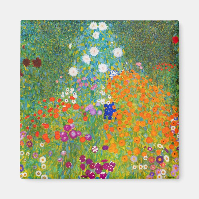 Gustav Klimt Bauerngarten Blomsterträdgård Fine Ar Magnet (Framsidan)