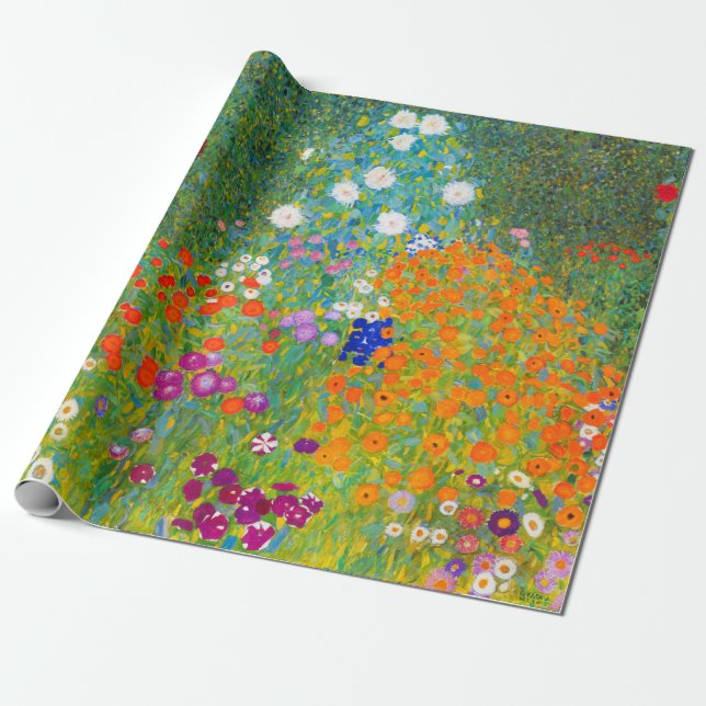Gustav Klimt Bauerngarten Blomsterträdgård Fine Ar Presentpapper (Utrullad)