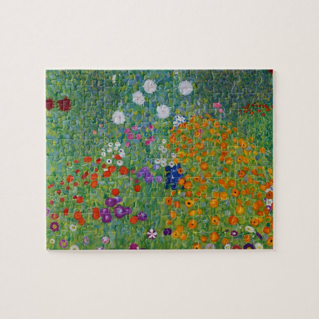 Gustav Klimt Bauerngarten Blomsterträdgård Fine Ar Pussel (Horisontell)
