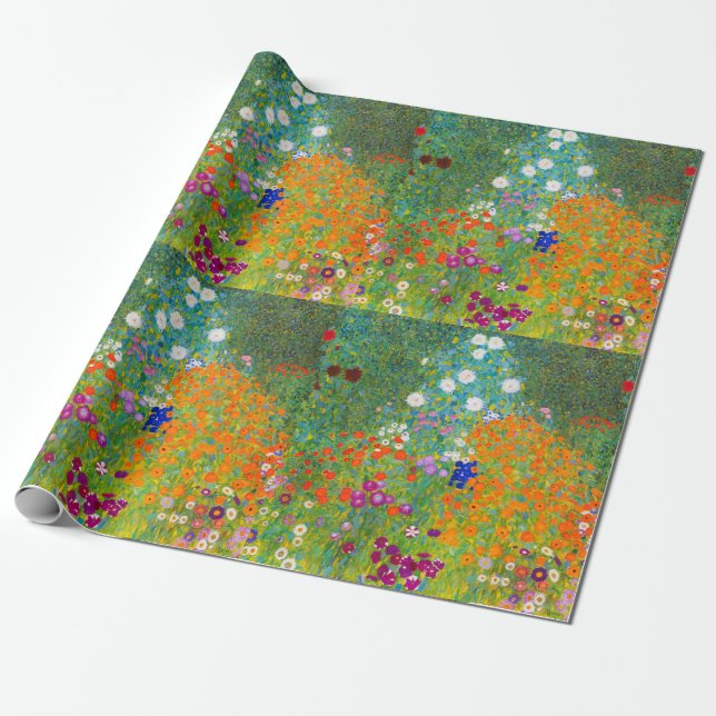 Gustav Klimt Bauerngarten Blomsterträdgård Finkons Presentpapper (Utrullad)