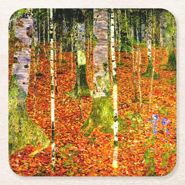 Gustav Klimt Birch Träd Underlägg Papper Kvadrat (Framsidan)