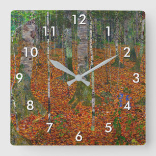 Gustav Klimt - Birch Wood Fyrkantig Klocka