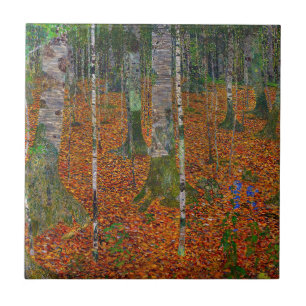 Gustav Klimt - Birch Wood Kakelplatta