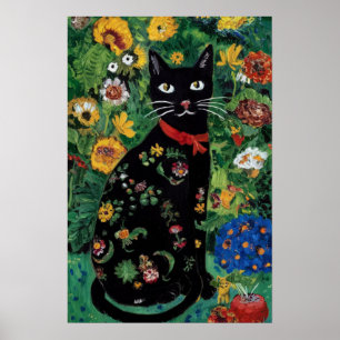 Gustav Klimt Black Cat I en Blomsterträdgård, Katt Poster