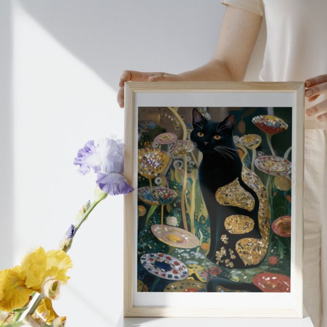 Gustav Klimt Black Cat I en Blomsterträdgård, Katt Poster (Skapare uppladdad)