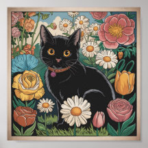 Gustav Klimt Black Cat I en Blomsterträdgård, Katt