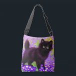 Gustav Klimt Black Kitten Axelväska<br><div class="desc">Kroppsbag med en Gustav Klimt svart kattunge! Denna vidsynta skönhet finns i grönten fält i lila blommor. En tankfull gåva till kattälskare och österrikiska konstentusiaster!</div>