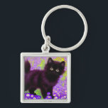 Gustav Klimt Black Kitten Fyrkantig Silverfärgad Nyckelring<br><div class="desc">Nyckelkedja med en Gustav Klimt svart kattunge! Denna vidsynta skönhet finns i grönten fält i lila blommor. En tankfull gåva till kattälskare och österrikiska konstentusiaster!</div>