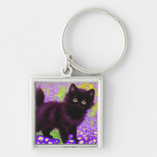 Gustav Klimt Black Kitten Fyrkantig Silverfärgad Nyckelring