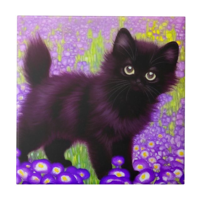 Gustav Klimt Black Kitten Kakelplatta (Framsidan)