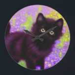 Gustav Klimt Black Kitten Stor Klocka<br><div class="desc">Sluss med Gustav Klimt svart kattunge! Denna vidsynta skönhet finns i grönten fält i lila blommor. En tankfull gåva till kattälskare och österrikiska konstentusiaster!</div>