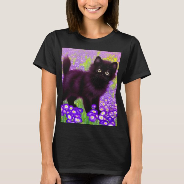 Gustav Klimt Black Kitten T Shirt (Framsida)