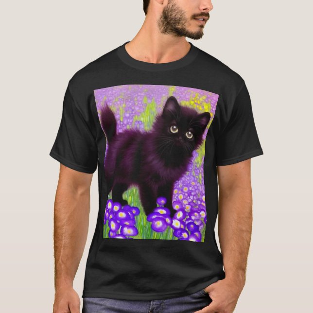 Gustav Klimt Black Kitten T Shirt (Framsida)