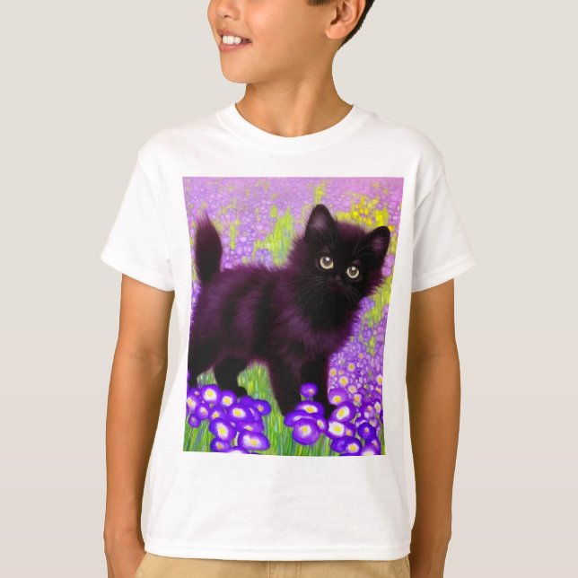 Gustav Klimt Black Kitten T Shirt (Framsida)