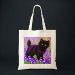 Gustav Klimt Black Kitten Tygkasse<br><div class="desc">Tote Bag med en Gustav Klimt svart kattunge! Denna vidsynta skönhet finns i grönten fält i lila blommor. En tankfull gåva till kattälskare och österrikiska konstentusiaster!</div>