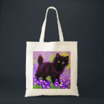 Gustav Klimt Black Kitten Tygkasse<br><div class="desc">Tote Bag med en Gustav Klimt svart kattunge! Denna vidsynta skönhet finns i grönten fält i lila blommor. En tankfull gåva till kattälskare och österrikiska konstentusiaster!</div>