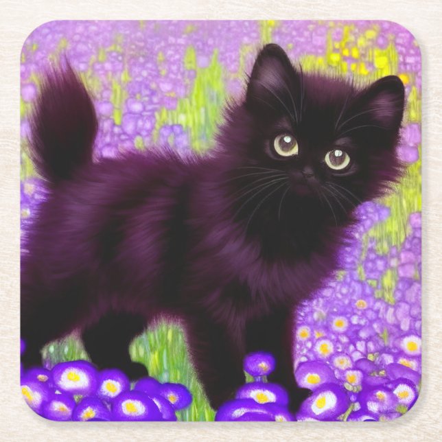 Gustav Klimt Black Kitten Underlägg Papper Kvadrat (Framsidan)