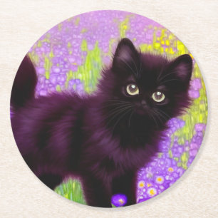 Gustav Klimt Black Kitten Underlägg Papper Rund