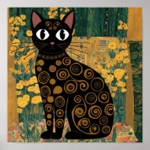 Gustav Klimt Blommig Svart Katt Förändrad Vintagek