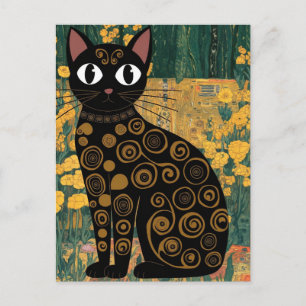 Gustav Klimt Blommig Svart Katt Förändrad Vintagek Vykort