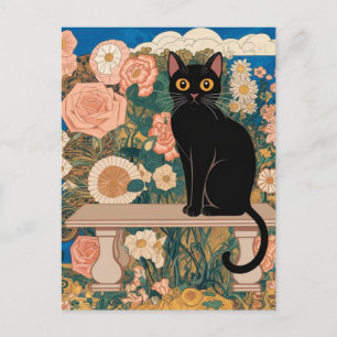 Gustav Klimt Blommig Svart Katt Förändrad Vintagek Vykort