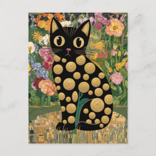 Gustav Klimt Blommig Svart Katt Modern Eklektisk K Vykort