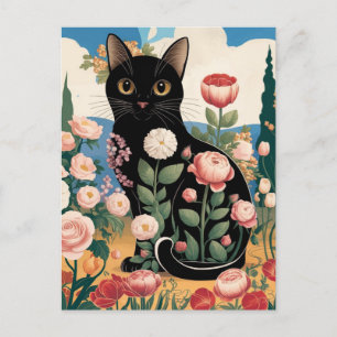Gustav Klimt Blommig Svart Katt Modern Eklektisk K Vykort