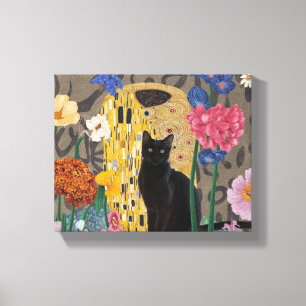 Gustav Klimt Blommig Svart Katt, Vintage Eklektisk Canvastryck