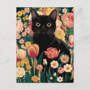 Gustav Klimt Blomster Svart Katt, Vintage Eklektis Vykort