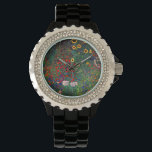 Gustav Klimt Blomsterträdgård Armbandsur<br><div class="desc">Se Gustav Klimts oljemålning Farm Garden med solblommor (1907). En vacker trädgård av solblommor och grönblå,  röd,  lila,  rosa och vita blommor. En underbar gåva till fläkt av Art nouveau och österrikisk konst.</div>