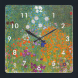 Gustav Klimt - Blomsterträdgård Fyrkantig Klocka<br><div class="desc">Blomsterträdgård - Gustav Klimt 1905-1907</div>