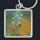 Gustav Klimt - Blomsterträdgård Fyrkantig Silverfärgad Nyckelring<br><div class="desc">Blomsterträdgård - Gustav Klimt 1905-1907</div>