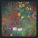Gustav Klimt Blomsterträdgård Fyrkantigt Klistermärke<br><div class="desc">Stickers med sunnimuslimer (1907),  Gustav Klimts oljemålning Farm Garden. En vacker trädgård av solblommor och grönblå,  röd,  lila,  rosa och vita blommor. En underbar gåva till fläkt av Art nouveau och österrikisk konst.</div>