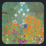 Gustav Klimt - Blomsterträdgård Fyrkantigt Klistermärke<br><div class="desc">Blomsterträdgård - Gustav Klimt 1905-1907</div>