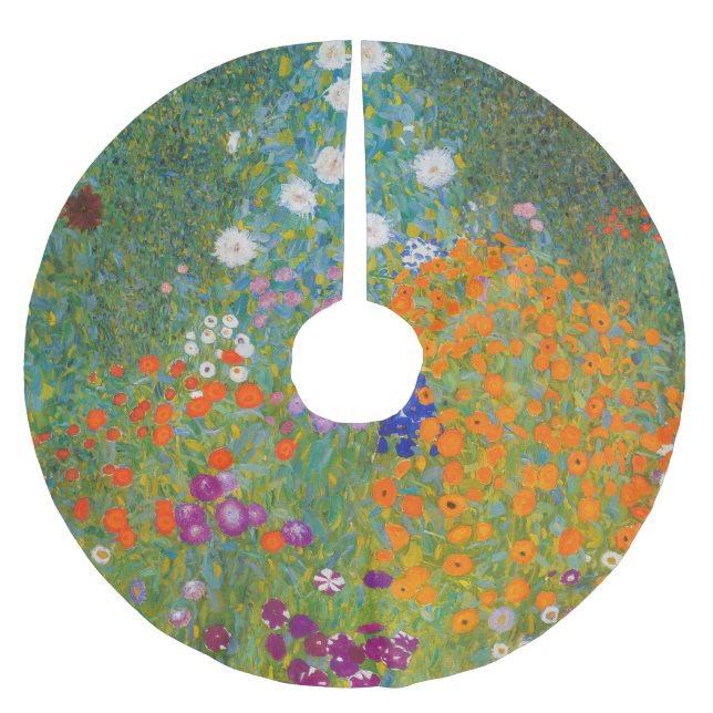 Gustav Klimt - Blomsterträdgård Julgransmatta Borstad Polyester (Framsidan)