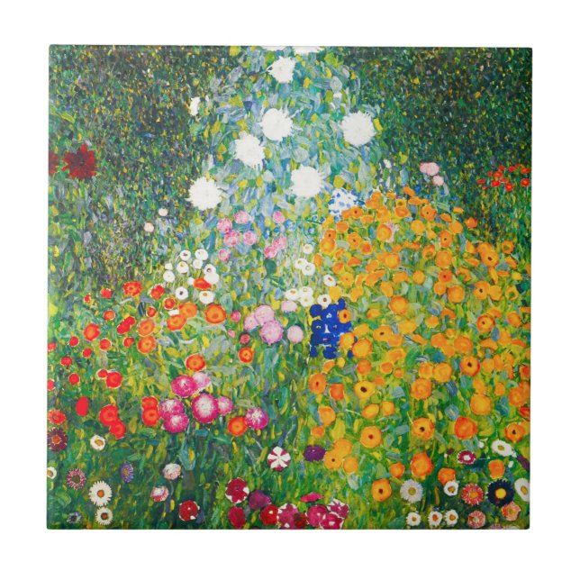 Gustav Klimt-Blomsterträdgård Kakelplatta (Framsidan)