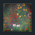 Gustav Klimt Blomsterträdgård Magnet<br><div class="desc">Magnet med Gustav Klimts oljemålning Farm Garden med solblommor (1907). En vacker trädgård av solblommor och grönblå,  röd,  lila,  rosa och vita blommor. En underbar gåva till fläkt av Art nouveau och österrikisk konst.</div>