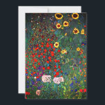 Gustav Klimt Blomsterträdgård Meddelande<br><div class="desc">Kort med Gustav Klimts oljemålning Farm Garden med solblommor (1907). En vacker trädgård av solblommor och exquisite blue,  red,  lila,  rosa och vita blommor. En underbar gåva till fläkt av Art nouveau och österrikisk konst.</div>