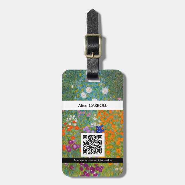 Gustav Klimt - Blomsterträdgård - QR-kod Bagagebricka (Vertikal Framsida)