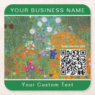 Gustav Klimt - Blomsterträdgård QR-kod Underlägg Papper Kvadrat