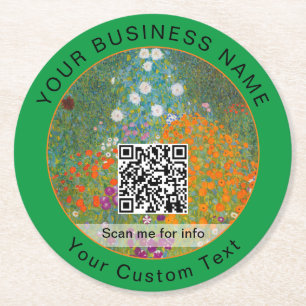 Gustav Klimt - Blomsterträdgård QR-kod Underlägg Papper Rund