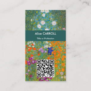 Gustav Klimt - Blomsterträdgård - QR-kod Visitkort