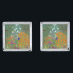 Gustav Klimt - Blomsterträdgård Silverpläterade Manschetterknappar<br><div class="desc">Blomsterträdgård - Gustav Klimt 1905-1907</div>