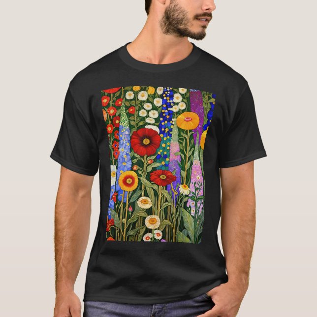 Gustav Klimt Blomsterträdgård T Shirt (Framsida)