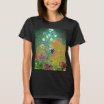 Gustav Klimt Blomsterträdgård T Shirt<br><div class="desc">T-Shirt med Gustav Klimts Blomsterträdgård för oljemålning (1906). En vacker trädgård av lila,  rött,  vitt,  blått och orange blommor. En underbar gåva till fläkt av Art nouveau och österrikisk konst.</div>