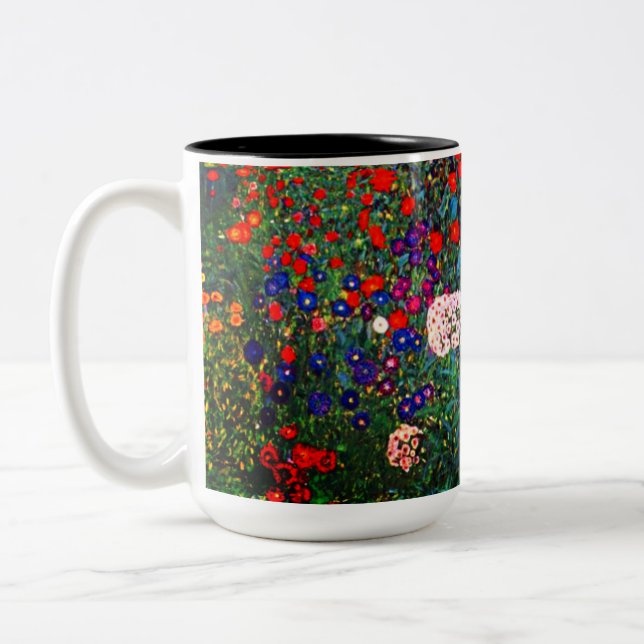 Gustav Klimt Blomsterträdgård Två-Tonad Mugg (Vänster)