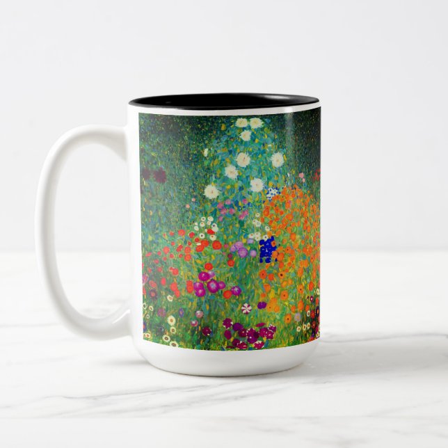 Gustav Klimt Blomsterträdgård Två-Tonad Mugg (Vänster)