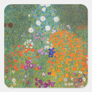 Gustav Klimt Blomsterträdgård Typ av skydd Fyrkantigt Klistermärke