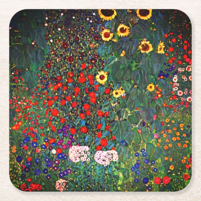 Gustav Klimt Blomsterträdgård Underlägg Papper Kvadrat (Framsidan)