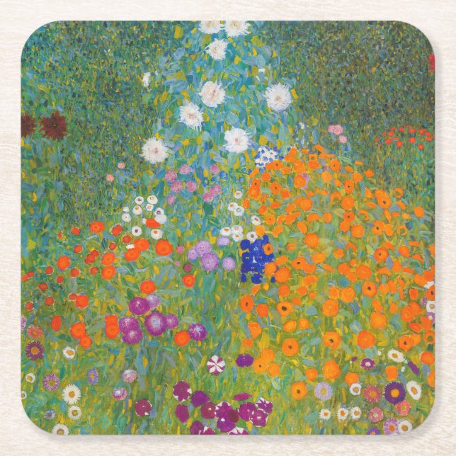 Gustav Klimt - Blomsterträdgård Underlägg Papper Kvadrat (Framsidan)